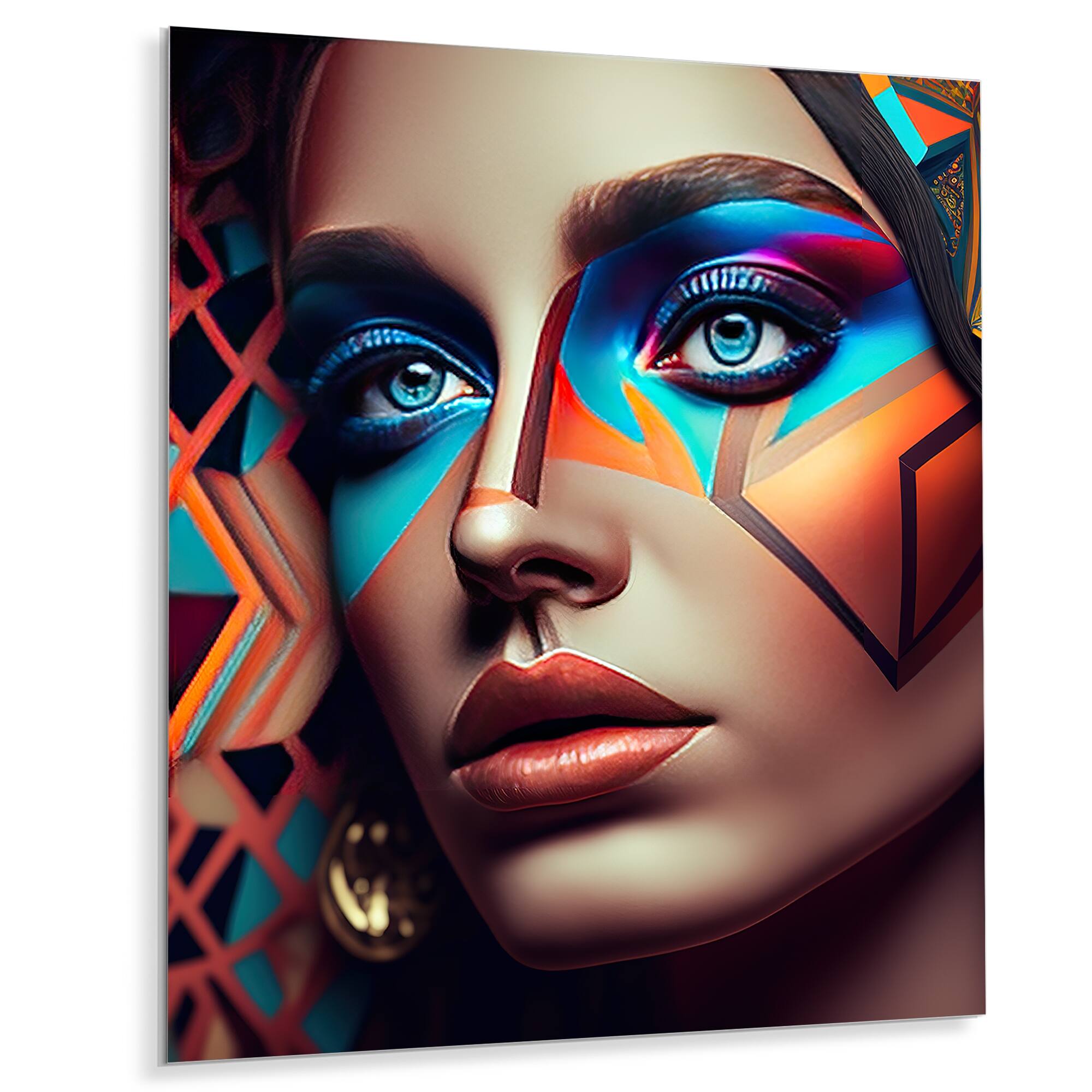 Designart "Abstract Woman Portrait In Red And Blue" Modern Woman Metal